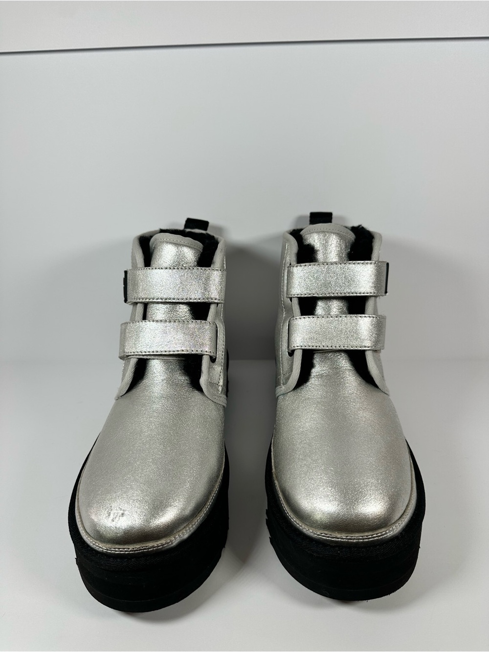 UGG Metallic Silver Velcro Platform Ankle Boots size 6